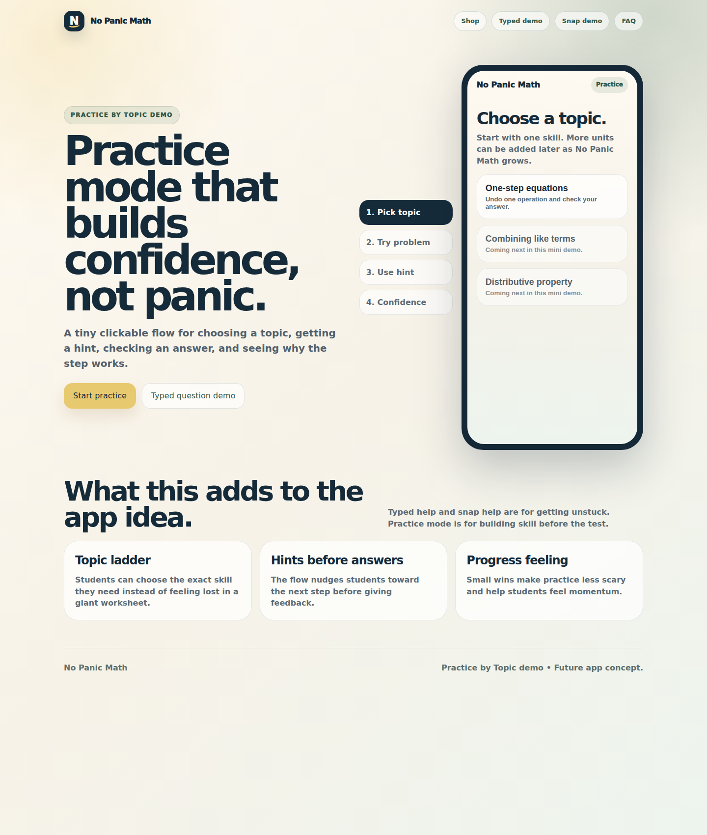 Practice by topic app demo screenshot