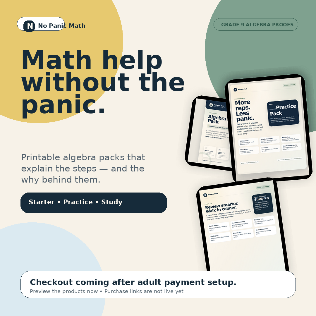 Square No Panic Math share graphic