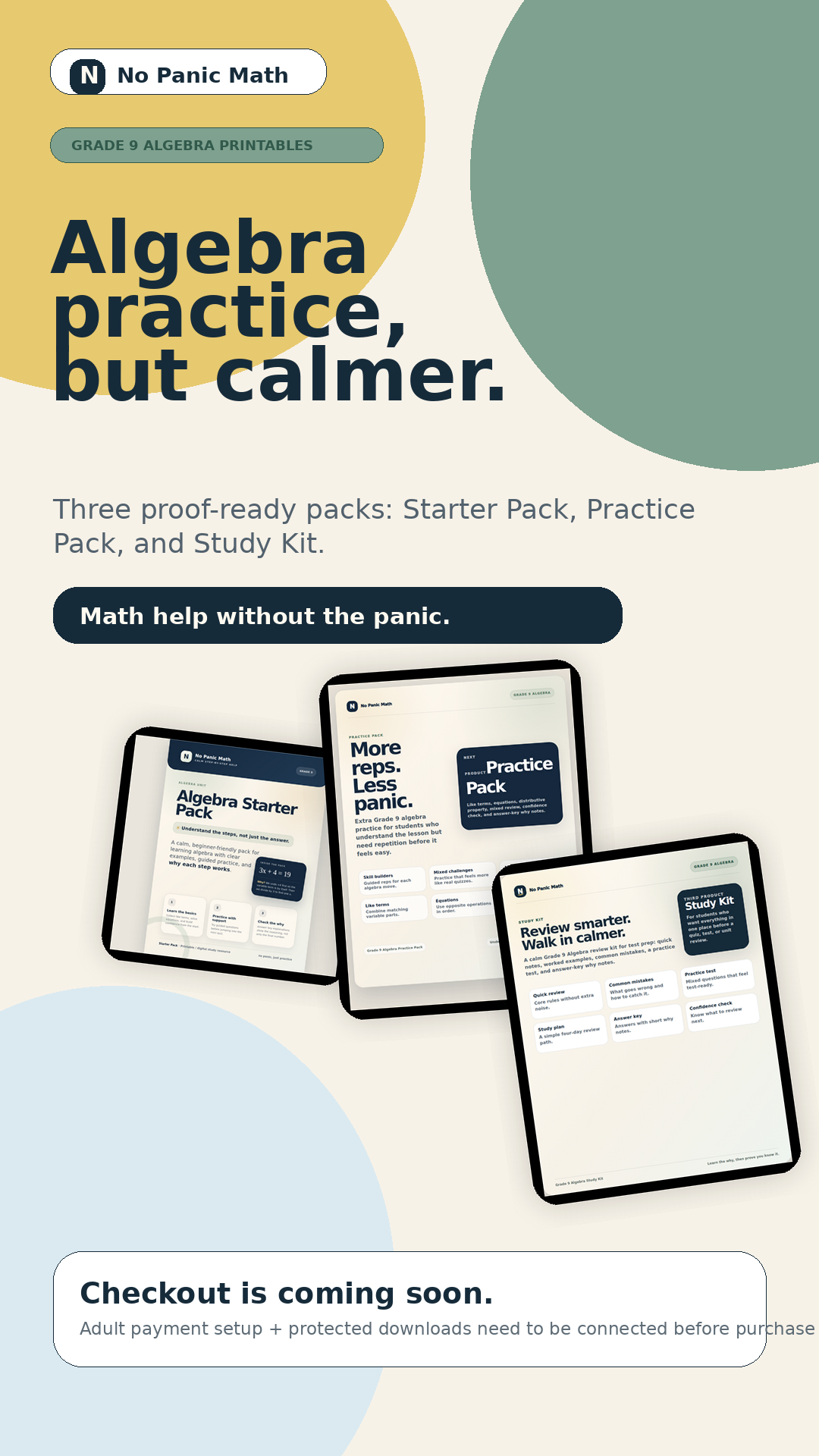 Vertical No Panic Math story graphic